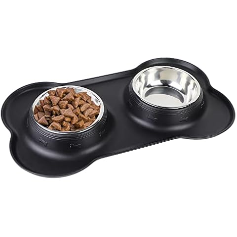 Lydia's Deal Pet Dog Bowls 2 Stainless Steel Dog Bowl with Non-Skid Non-Spill Silicone Mat,Pet Water and Food Feeder Bowls for Small Medium Dogs Cats Puppies(Small, Black) Cover