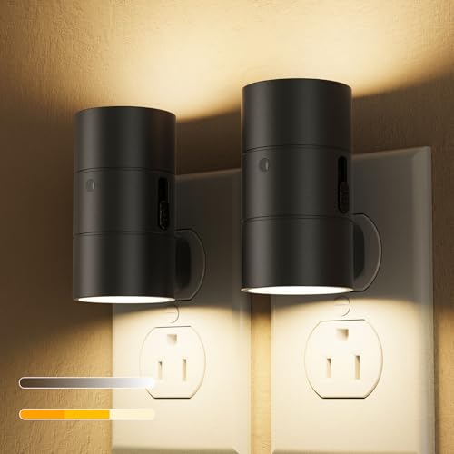 Image of VOLISUN Night Light, Dimmable Led Night Lights Plug into Wall, Amber /3000K /4500K, 0-100LM Adjustable Brightness, Dusk to Dawn Nightlight for Hallway, Bathroom, Bedroom Black 2 Pack