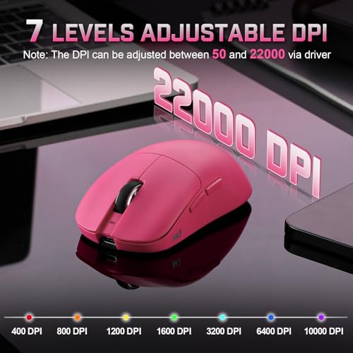 Image of YUNZII M1 Wireless Gaming Mouse, Tri-Mode 2.4G /BT /Wired Gaming Mouse, PAW3311 Sensor 10000 DPI Rechargeable Wireless Mouse with 5 Programmable Buttons, Customizable via Software for Win & Mac (Pink)
