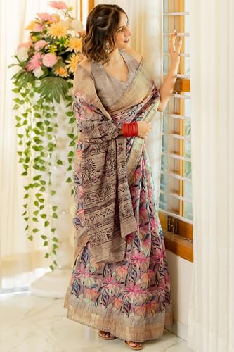 Image of MIRCHI FASHION Women Saree Cotton Blend Kalamkari Printed | Comfortable Office and Regular Daily Use Sari with Unstitched Blouse Piece