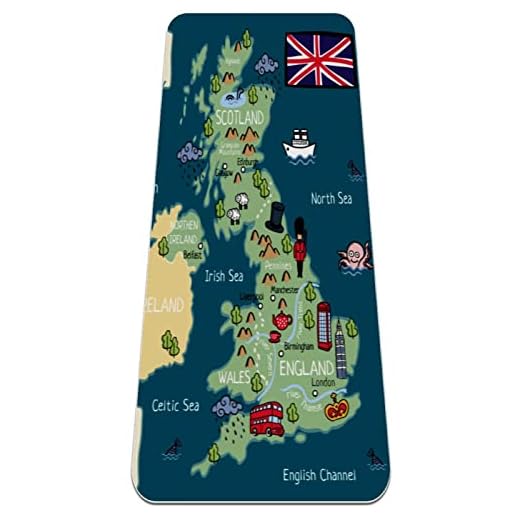 Karta över Storbritannien halkfri yogamatta - miljövänlig TPE tjocka fitness träningsmattor idealiska för pilates, yoga och många andra hemträningspass, 183 x 61 x 0,6 cm