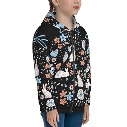 Floral with Rabbits Kid Hoodies Boys Zip Up Sweatshirts Girls Pullover with Pocket4