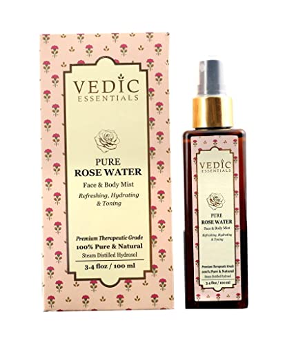 VEDICESSENTIALS Pure Rose Water Pure Gulab Jal Rose Glow Toner Face & Body Mist Refreshing Hydrating & Toning 100ml