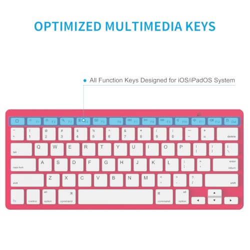 Image of OMOTON Ultra-Slim Bluetooth Keyboard for iPad 11th /10th /9th /8th /7th, iPad Pro /Air /Mini and iPhone Series, Wireless iOS Keyboard with 12 Multimedia Keys for Office, Home, Travel, School,Red