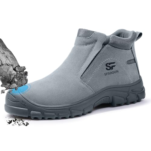 Image of SFSDOUN Welding Boots for Men,Slip On Indestructible Steel Toe Work Boots for Men,Men