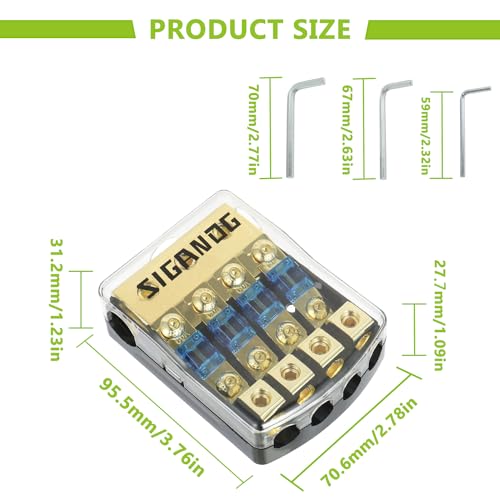 SIGANDG 4 Way ANL Fuse Holder 60A, 0/2/4 Gauge in 4/8 Gauge Out Fuse Distribution Block for Car Boat Trolling Motor Marine Audio Amplifier Stereo Video System 12V, with 3 Hexagon Wrench - Thumbnail 2