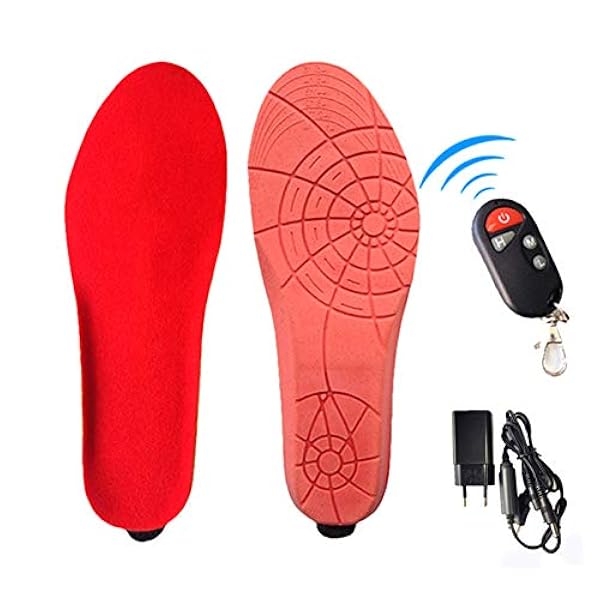 HWZZ Soletta Riscaldante Elettrica 1800Mah Incorporata Unisex Scarpe Calde per Piedi con Soletta Riscaldante con Telecomando Wireless, Adatta per Sci, Escursionismo,Rosso,35~40