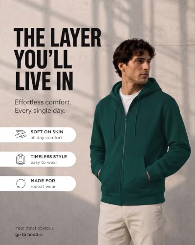 Image of Nobero Classic Zipper Hoodie for Men | Zip Up Hoodies for Men | Regular Fit | Full Zip Closure | Drawstring Hood | Zipped Hooded Sweatshirt | Cotton Rich Zipper Fleece Hoodie