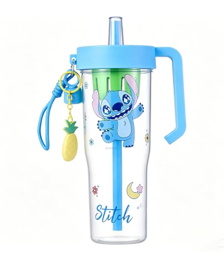Image of MINISO Disney Stitch Water Bottle 42oz, Leakproof Tumbler with Straw Handle