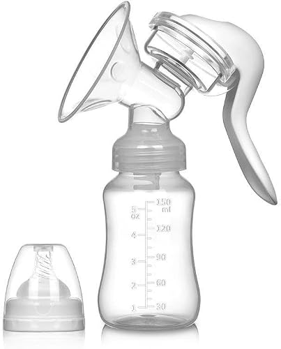 AMZ Manual Breast Pump, Portable Hand Breast Pump with Massage Cushion, BPA-Free Silicone Milk Pump with 150ml Bottle, Strong Suction Handheld Breastfeeding Pump for Travel & Home Use
