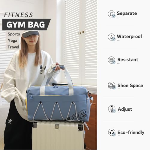 Gym Bag for Men Women, Waterproof Sports Duffle Bag with Shoe Compartment & Wet Pocket, Small Travel Duffel Bag Overnight Carry on Weekender bag for Workout, Fitness, Overnight, Yoga - Black3