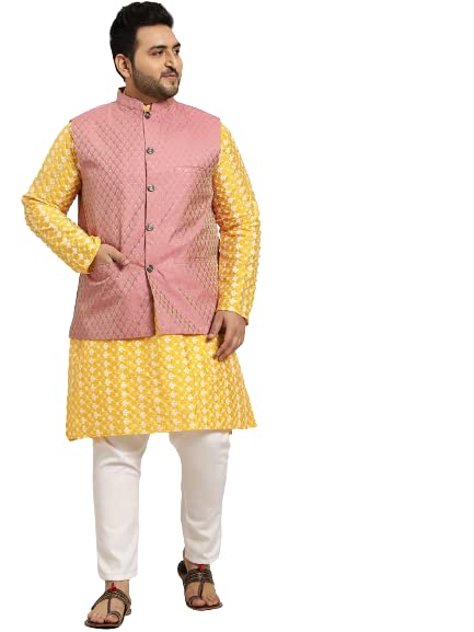 Image of SOJANYA (Since 1958, Men's Silk Blend Grey Kurta Pyjama & Silk Blend Jacket Combo