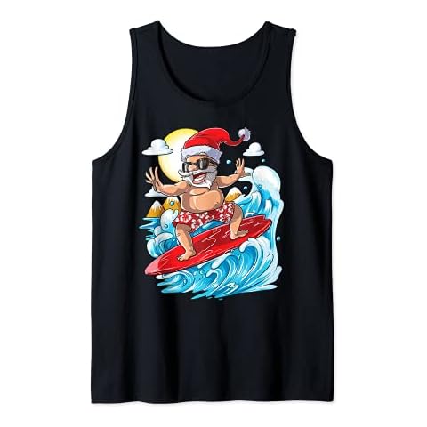 Christmas in July Santa Surf Hawaiian Men Summer Surfing Tank Top Cover