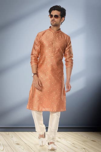 Indian Pakistani Men's Tunic Jacquard Silh Party Festive Ethnic Wear Kurta Pajama Dress Set4