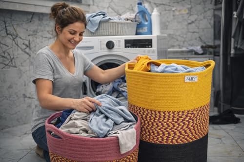 Image of ☆LBY ute Cotton Basket, Handcrafted Woven Storage Planter Basket for Home Decor, Multi-Purpose Bag with Handle for Living Room Bathroom Laundry & Toys cat shape (yellow 13.8 x 17.8 inch)
