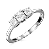 TJC Diamond Trilogy Ring for Women Size V Gemstone Gift for Women Wife Girls Ladies and Mother in Platinum Plated 925 Sterling Silver April Birthstone