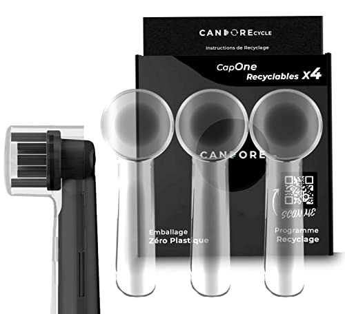 Candore - 4 Cap One | Capuchon de Protection - Pour Oral-B Brosse à Dents Électrique | Programme de Recyclage | Emballage sans plastique | Couleur Transparent Cristal | Idéal Voyage, Transport, Etui Cover