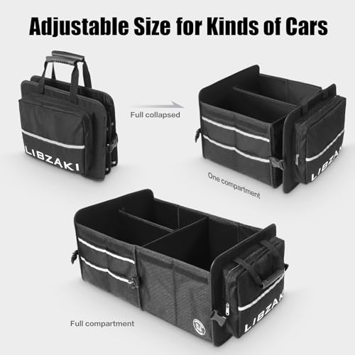 Image of LIBZAKI Car Trunk Storage Organizer, Multi Compartment Collapsible Trunk Storage Box for Car Truck SUV-Black