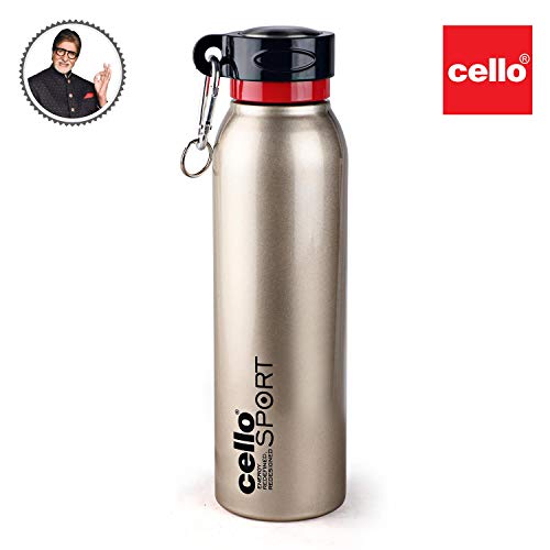 Image of CELLO Beatle Insulated Stainless Steel Flask 1000 ml, Gold | Double Wall Insulated 24 Hours Hot & Cold Leakproof Easy One Hand Grip Thermosteel Flask Water Bottle for Office Gym Travel & Daily Use