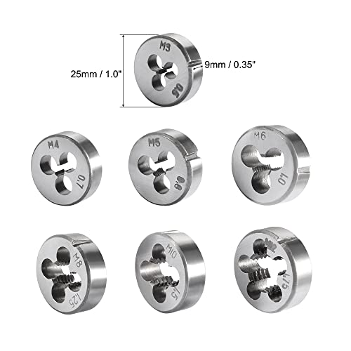 Juego de llaves redondas y 7 matrices de roscado M3-M12 de 25 mm para roscar metal 4