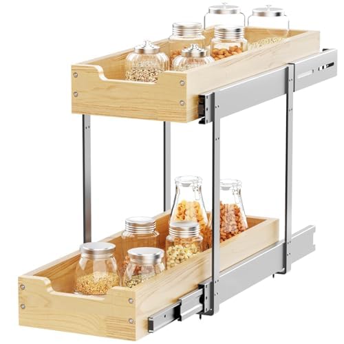 Organizador de armario extraíble de madera, 2 lazos de 9 pulgadas de ancho x 21 pulgadas de profundidad, cajones deslizantes resistentes para armarios interiores, almacenamiento y organización