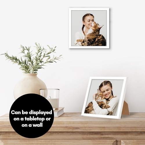 Americanflat 6x6 Picture Frame with Shatter-Resistant Glass - Streamline Collection - Thin Border Square Frame for Tabletop and Wall Display - Hanging Hardware and Easel Stand Included - White