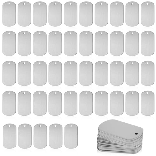 50 Pack Metal Stamping Blanks Silver Metal Tags Engraving Blank Tags Signs Aluminum Stamping Blanks Keychain Blank Dog Tag