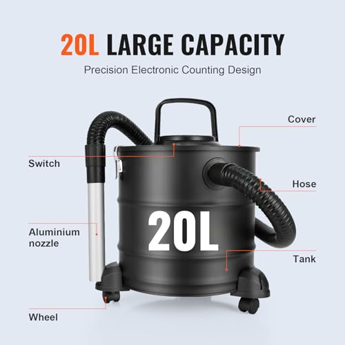 VEVOR Aspirador de Cenizas 20L Potente Aspiración 1200W Aspirador de Pellets de Cenizas con Manguera Flexible de 1,2m Ruedas para Chimeneas Estufas de Pellets Parrillas Hornos de Pizza Brasero de Leña - imagen 3