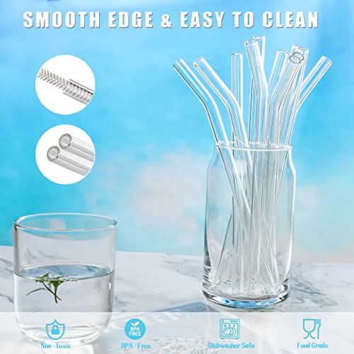 Glass Straws,14-Pack Reusable Glass Drinking Straws, Size 8.5''X10 Mm, Including 6 Straight And 6 Bent With 2 Cleaning Brush, Clear Glass Straws Reusable #TOP2