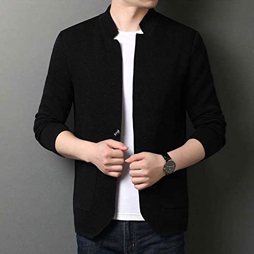 Lu's Chic Men's Soft Knit Blazer Open Front Cardigan Sweater Lightweight Mandarin Collar Slim Fit Casual Sports Coats Jacket4
