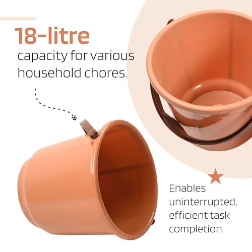 Image of Kuber Industries Pack of 2 Bucket | 18 Liter Bucket for Bathroom | Bathroom Bucket with Lid & Handle | Water Storage Bucket | Balti for Bathroom | Plastic Bucket for Daily Use | Cream & Coffee