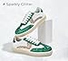 LUCKY STEP Women's Glitter Sneakers Fashion Retro Casual Sparkly Bling Shiny Dressy Bedazzled Bridal Wedding Anti Slip Walking Shoes (Green/White,7)