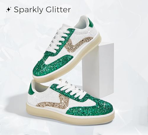 LUCKY STEP Women's Glitter Sneakers Fashion Retro Casual Sparkly Bling Shiny Dressy Bedazzled Bridal Wedding Anti Slip Walking Shoes2