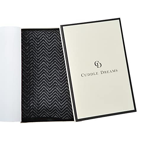Cuddle Dreams Men's Silk Scarves, 100% Mulberry Silk Brushed, Luxuriously Soft (Black Gray Herringbone) #TOP6