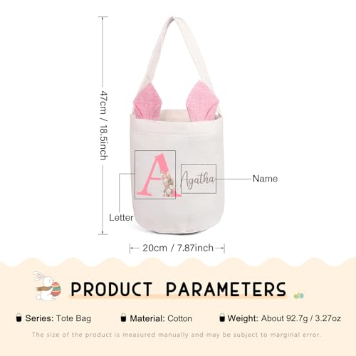 Personalized Easter Basket for Girls Boys - Custom Initials & Name & Photo Easter Bucket for Kids Customized Bunny Easter Baskets Empty for Carrying Gift Easter Eggs Party Bag (Style 2)