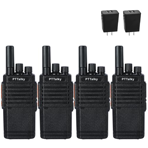 PTTalky Walkie Talkies Long Range, FR2 Portable FRS Two Way Radio, Rechargeable Handheld Walkie Talkies for Adults, USB-C Charging, VOX, License Free, for Road Trip Hiking Cruise Camping 4 Pack Black