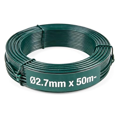 Amagabeli Spanndraht Pflanzendraht Gartendraht 2 75 mm x 50 m PVC-beschichtet & verzinkt wetterbeständig für Garten & Zaun grün