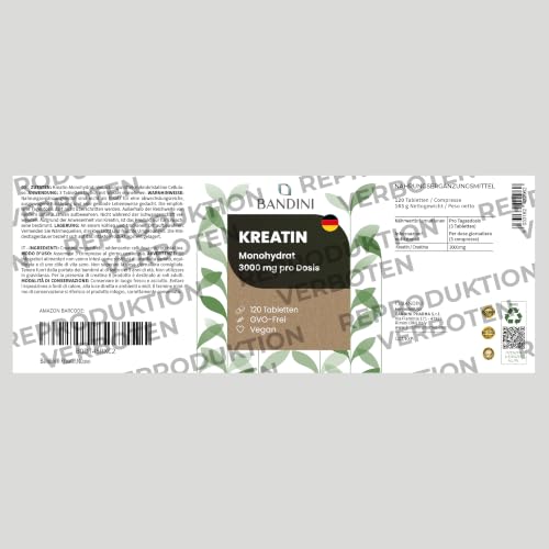 Bandini® Kreatin Monohydrat 120 Tabletten - reines Creatin – Ansicht 4