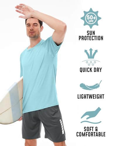 Swim Shirts for Men Short Sleeve Rash Guard UV Sun Protection Fishing Cool SPF Water Shirts Dry Fit Hiking Cooling Lightweight Quick Dry Rashguard Blue XL2
