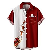 Men Christmas Santa Claus Elk Hawaiian Shirt Vintage Christmas Shirts Big and Tall Shirt Button Down Tops for Vacation