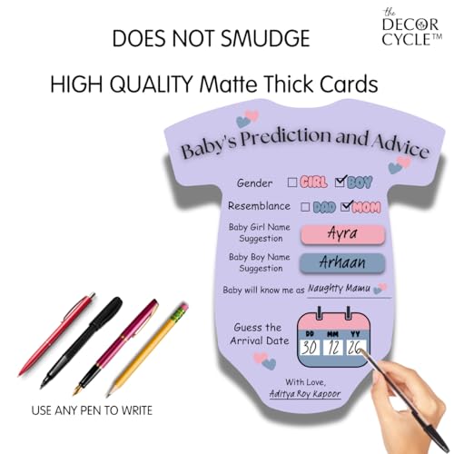 Image of Pack of 20, Baby Shower Decoration Items Gift Cards for Games Wishes Name Suggestion cards, Shape Cut, 5 X 4.5 Inches, Purple