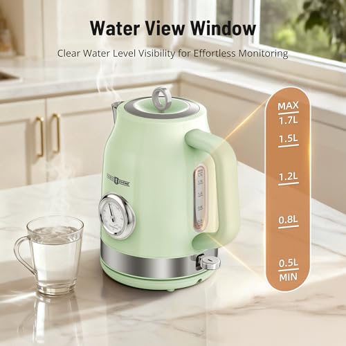 Image of Hot Tea Kettle Water Boiler with Thermometer, 1500W Fast Heating Stainless Steel Tea Pot, Cordless with LED Indicator, Auto Shut-Off & Boil Dry Protection