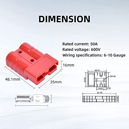 Cnaodun 8 Pcs 6-10 Gauge Anderson Connector Plug 50A 12-36V Battery Quick Connector Red Battery Quick Disconnect Wire Harness Plug Kit For Winch Car Auto Trailer Driver Electrical Devices… #TOP1