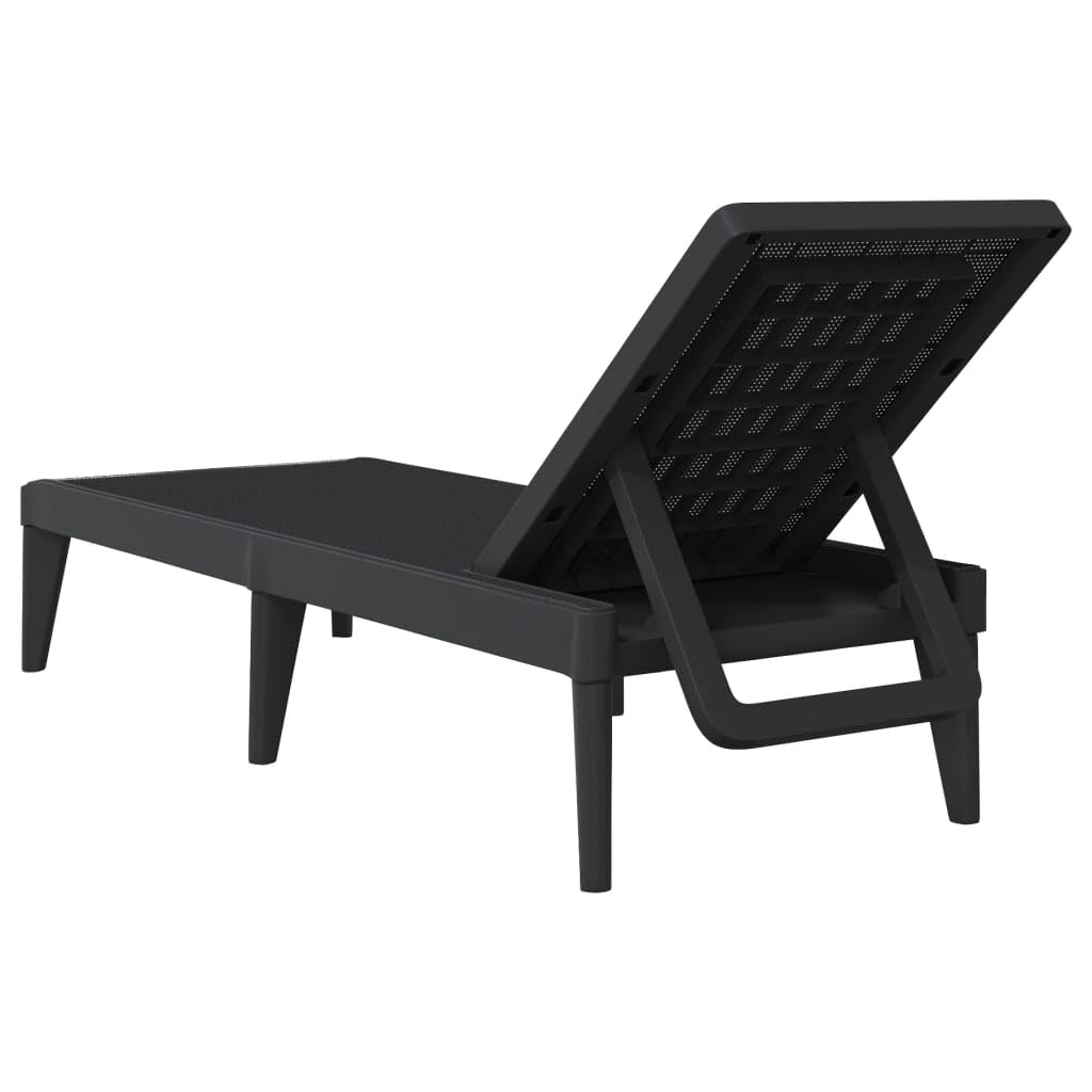 Leżak antracytowy, 186 x 60 x 29 cm, wytrzymały leżak z polipropylenu (PP), z regulowanym oparciem, na taras, balkon, basen, odporny na działanie promieni UV