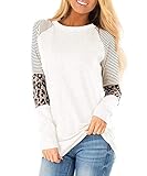 ♥ Paket: 1 * frauen Tops DEMO SHOW Damen Langarmshirts Rundhals Leopard Color Block Bluse Tunika Tops T Shirt (Weiß, S)