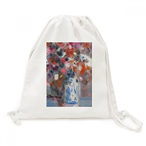 Sac à dos cordon en toile robuste motif peinture à l'huile fleurs colorées Xjj