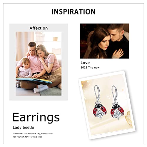 Poplyke Ladybug Earrings Dangle For Women Sterling Silver Ladybug Leverback Earrings Jewelry For Girls Cubic-Zirconia #TOP5
