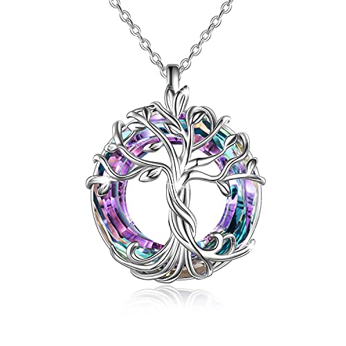 TOUPOP Tree of Life Necklace for Women 925 Sterling Silver Family Tree Austrian Crystal Jewelry Birthday Christmas Gifts for Mom Wife Her