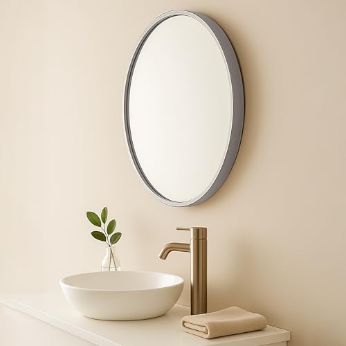 Image of Art Street Round Decorative Wall Mirror with Aluminum Metal Frame Silver | Modern Design Vanity Mirror for Makeup, Bedroom, Drawing Room, Bathroom Wash Basin (Silver, 60x60 cm)