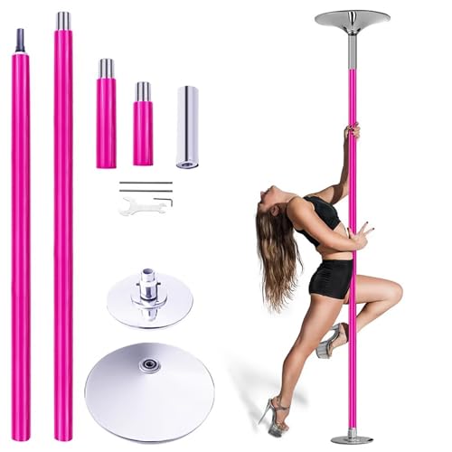 Minglez Poledance Stange Indoor 45 mm Stripperstange mit Standfuß, Wohnungsfreundliche Pole-Dance-Stange für Zuhause und Draußen, Höhenverstellbare, Drehbare Silikonstange(Pink)